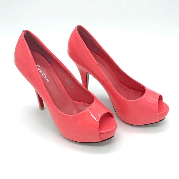 Sarah Chole High Gloss Coral Stiletto Shoe 37 US 7 - Picture 3 of 8